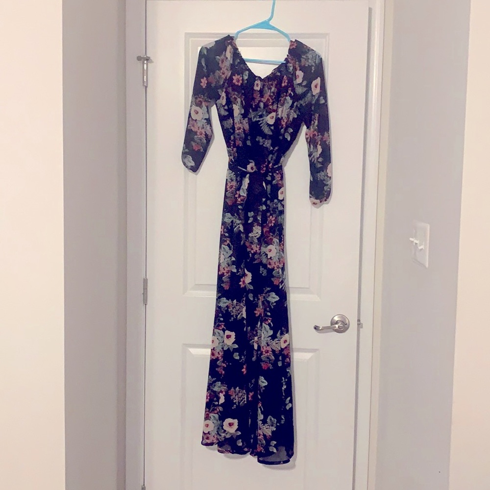 Floor length black floral dress